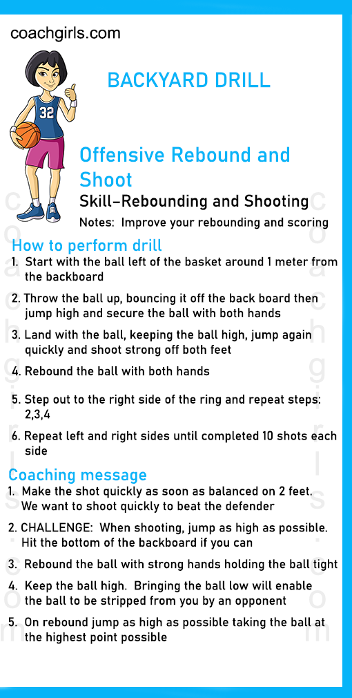 BACKYARD DRILL   Offensive Rebound and  Shoot  Skill–Rebounding and Shooting   Notes:  Improve your rebounding and scoring