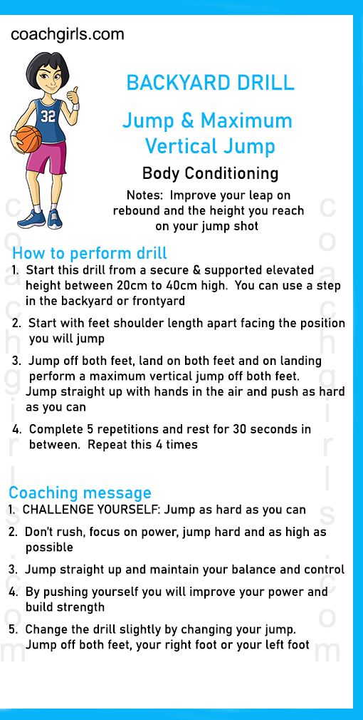 BACKYARD DRILL Jump & Maximum Vertical Jump Body Conditioning Notes: Improve your leap on rebound and the height you reach on your jump shot